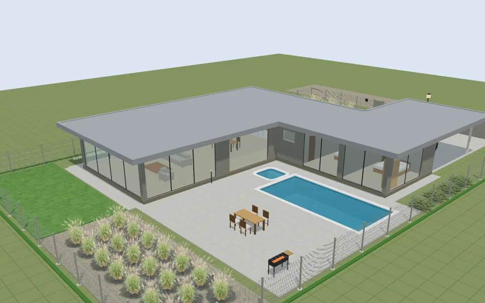 مشروع منزل حديث مع مخطط الأرض بتقنية 3D
