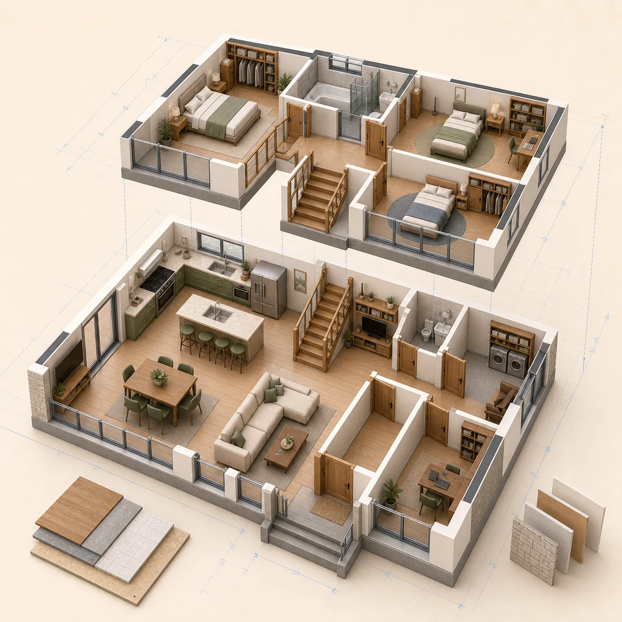 Multi-floor house model in 3D