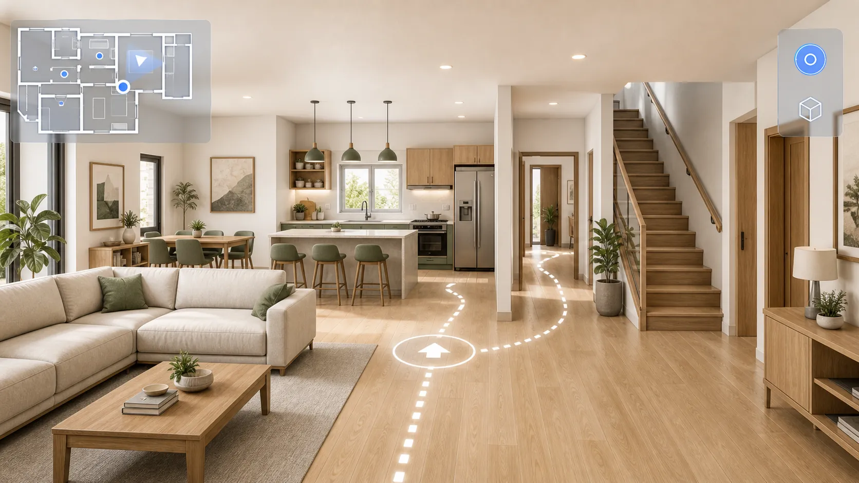 First-person 3D walkthrough for a house plan